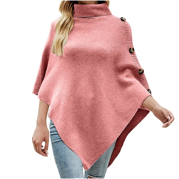 Odeerbi Shawl Wraps for Women Fall Winter Poncho Open Front Cape Cardigan Trendy Solid Button Cloak Lapel-Neck Knitting Coat Tops Khaki
