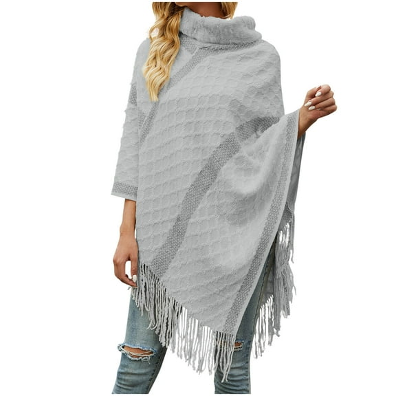 Odeerbi Shawl Wraps for Women Fashion Winter High Collar Knitted Cardigans 2025 Casual Pullover Sweater Coat Gray