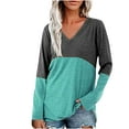 thumbnail image 1 of Odeerbi Shirts for Women 2025 Casual Long Sleeve V-Neck Tops Patchwork Loose Blouse Shirts Green, 1 of 9