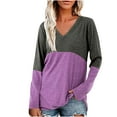 thumbnail image 1 of Odeerbi Shirts for Women 2025 Casual Long Sleeve V-Neck Tops Patchwork Loose Blouse Shirts Purple, 1 of 6