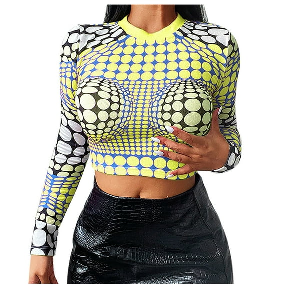 Odeerbi Shirts for Women Loose 2025 Casual Long Sleeve Print V-neck 2025 Casual Blouse T-shirt Tunic Tops Yellow