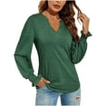 thumbnail image 1 of Odeerbi Shirts for Women Oversized T-Shirts Long Sleeves Spring Autumn V-Neck Solid Color Casual Loose Top Army Green, 1 of 8