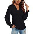 thumbnail image 1 of Odeerbi Shirts for Women Oversized T-Shirts Long Sleeves Spring Autumn V-Neck Solid Color Casual Loose Top Black, 1 of 8