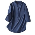 thumbnail image 1 of Odeerbi Shirts for Women V-Neck Solid Color Open Tube Button Fashion Casual Retro 3/4 Sleeve T-Shirt Tops Blouse Sky Blue, 1 of 6