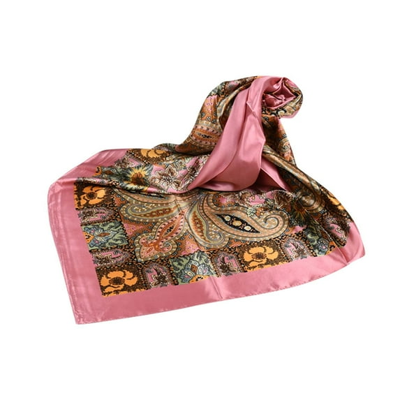 Odeerbi Silk Head Scarf for Women 2025 35In Imitation Big Square Scarf Big Flower Turban Shawl Pink
