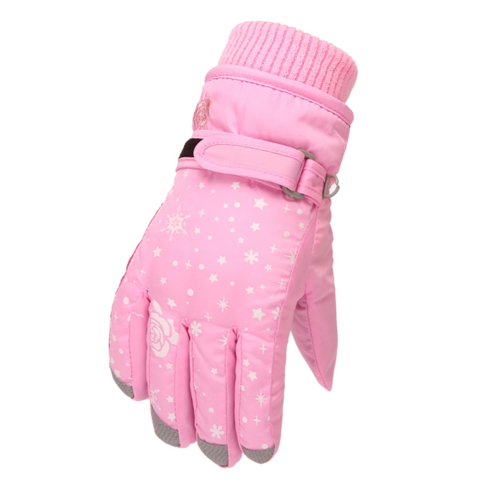 Odeerbi Ski Gloves For Boys Embroidery Girls Snow Kids Warm Gloves Winter Toddler Children Windproof Rose