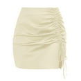 thumbnail image 1 of Odeerbi Skirts for Women 2025 Fashion Solid Color Dress High Waist Erogenous Pack Hip Skirt Wrinkles Drawstring Design Skirt Beige, 1 of 6