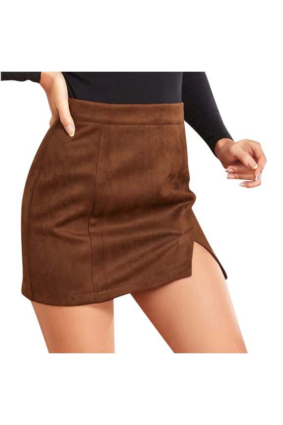 Skirts for Women Mini Skirt New Fashion Casual Bag Hip Short Skirt High Waist Zipper Autumn And Winter A-line Solid Color Brown