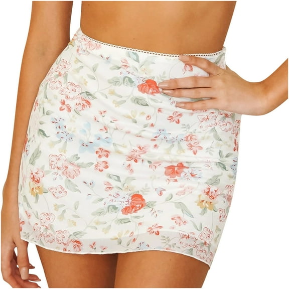 Odeerbi Skirts for Women Mini Skirt New Fashion 2025 Casual Printed Mesh Skirt High Waist Double Layer Slim Pack Hip White