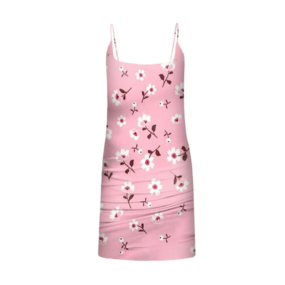 Odeerbi Slip Dress for Women 2024 Printed Suspender Round Neck Tube Dress Pink