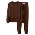 thumbnail image 1 of Odeerbi Solid Color 2 Piece Sets for Women 2025 Casual Drawstring Loose Long Sleeve Sweatshirt Outfits Crew Neck Sweatpant Tracksuit Fall Irregular Hem Tops And Long Pants Set Suits Brown, 1 of 4