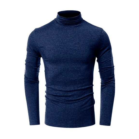 Odeerbi Solid Color Base Layer for Men Fall/winter Turtleneck Neck Solid Color Long Sleeves Bottoming Shirt Blue
