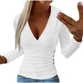 thumbnail image 1 of Odeerbi Solid Color Base Layer for Women 2025 Sexy Deep V-neck Long Sleeve Casual Blouse Shirt Tops Undershirt White, 1 of 6