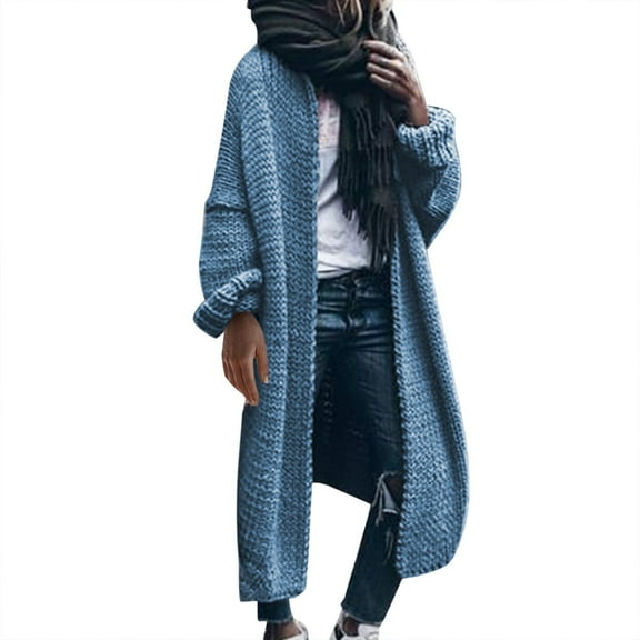 Odeerbi Solid Color Cardigan Sweaters for Women 2025 Loose Knit Sweater Oversized Knitwear Sky Blue