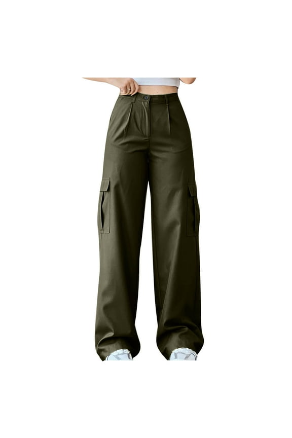 Solid Color Cargo Pants for Women 2025 Fashion Color Casual Mid Waist Trousers With Pocket Waist Cargo Pants Olive Green