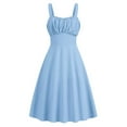 thumbnail image 1 of Odeerbi Solid Color Dress for Women 2025 Round Neck Long Sleeved Christmas Printed Bow Tie Waist Up Dress Light Blue, 1 of 6