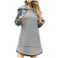 thumbnail image 1 of Odeerbi Solid Color Dress for Women Casual Long-sleeve Pocket Pullover Hoodie Dress Gray, 1 of 5