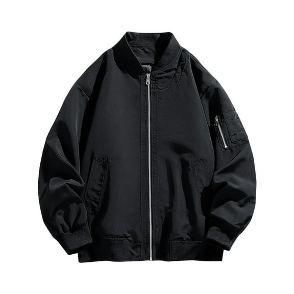 Odeerbi Solid Color Jacket for Men 2025 Casual Solid Stand Hooded Zipper Windproof Keep Warm Long Sleeve Jacket Coats Black