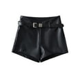 thumbnail image 1 of Odeerbi Solid Color Leather Shorts for Women 2025 Fall And Winter Button Zipper Fashion Solid Pants Casual Pants Shorts Black, 1 of 9