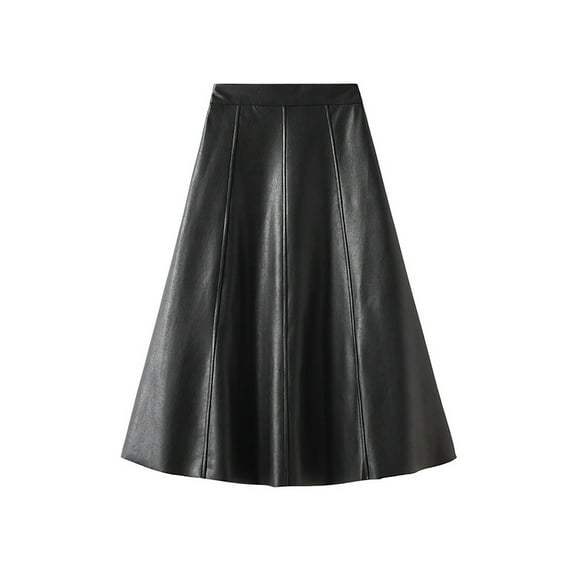 Odeerbi Solid Color Leather Skirt for Women 2025 Solid Color Fashion Classic Leather High Waist Flowing Half Length Dress Black