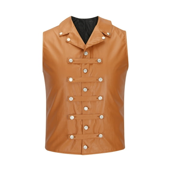 Odeerbi Solid Color Leather Vest for Men 2025 Sleeveless Retro Waistcoat Outdoors Zipper Pockets Fallow Sports Coat Brown