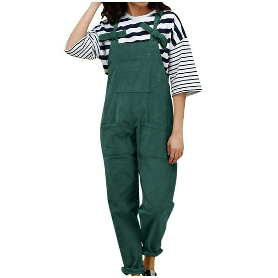 Odeerbi Solid Color Overalls for Women 2024 Fashion Casual Comfortable Solid Color Pocket Full Length Pants Overalls Olive Green