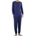 thumbnail image 1 of Odeerbi Solid Color Pajama Sets for Men 2-piece Long Sleeve Pajamas Long Pants Pocket Pajama Pants Drawstring Elastic Belt Casual Pants Pajamas Two-piece Set Dark Blue, 1 of 7