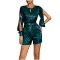 thumbnail image 1 of Odeerbi Solid Color Sequin Jumpsuits for Women 2025 Fashion Ethnic Style Solid Cold Shoulder Pants Suspender Long Sleeve Jumpsuit Green, 1 of 6
