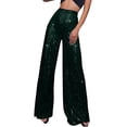 thumbnail image 1 of Odeerbi Solid Color Sequin Wide Leg Pants for Women 2024 Sequin Fashion Elegant High Waist Wide Leg Pants Trousers Flare Trousers Zipper Pants Olive Green, 1 of 5