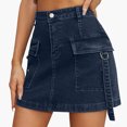 thumbnail image 1 of Odeerbi Solid Color Skirt for Women 2024 Fashion Casual Buttocks Short Skirt Solid Work Skirt With Pocket Dark Blue, 1 of 6