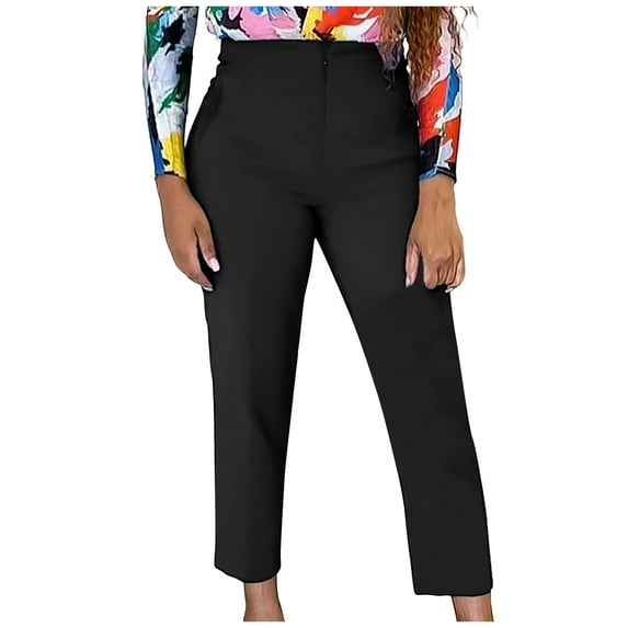 Odeerbi Solid Color Suit Pants for Women 2025 Tight And Versatile Comfort High Waisted Elastic Solid Color Pants Black