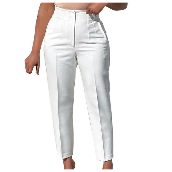 Odeerbi Solid Color Suit Pants for Women 2025 Tight And Versatile Comfort High Waisted Elastic Solid Color Pants White