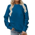 thumbnail image 1 of Odeerbi Solid Color Sweatshirt for Women Long Sleeves Casual Solid Color Crewneck Pullover Sweatshirt Tunic Tops Blue, 1 of 5