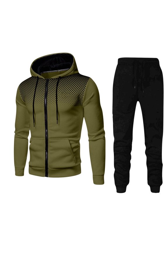 Solid Color Sweatsuits 2 Piece Set for Men Fashion Color Sets Hood Wear Lounge Wear Suit Sport Set Tops+Pants Olive Green