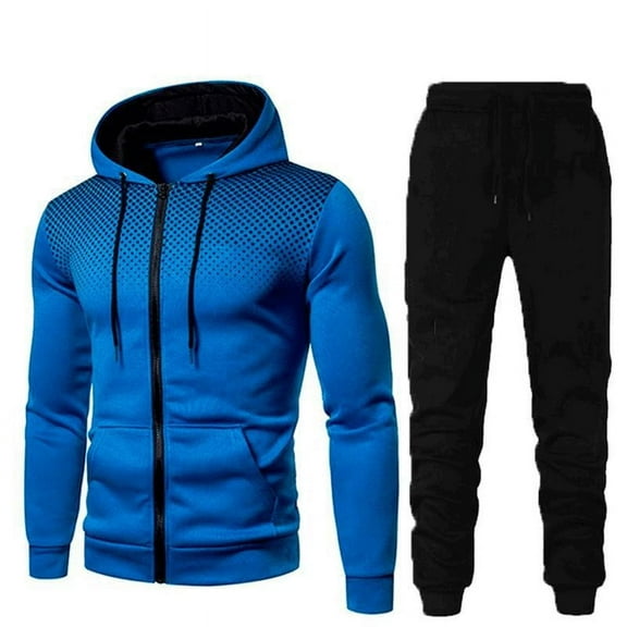 Odeerbi Solid Color Sweatsuits 2 Piece Set for Men 2025 Fashion Color Sets Hood Wear Lounge Wear Suit Sport Set Tops+Pants Blue
