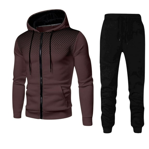 Odeerbi Solid Color Sweatsuits 2 Piece Set for Men 2025 Fashion Color Sets Hood Wear Lounge Wear Suit Sport Set Tops+Pants Coffee
