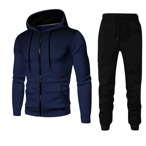 Odeerbi Solid Color Sweatsuits 2 Piece Set for Men 2025 Fashion Color Sets Hood Wear Lounge Wear Suit Sport Set Tops Pants Navy