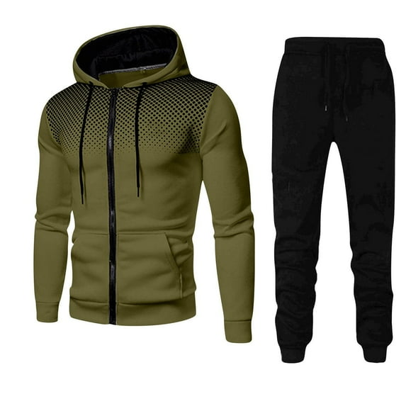 Odeerbi Solid Color Sweatsuits 2 Piece Set for Men 2025 Fashion Color Sets Hood Wear Lounge Wear Suit Sport Set Tops+Pants Olive Green