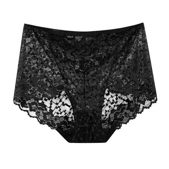 Odeerbi Solid Color Underwear for Women 2025 Solid Color High Waisted Mesh Breathable And Sexy Lace Hollow Underwear Panties Black