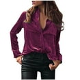 thumbnail image 1 of Odeerbi Solid Color Velvet Shirts for Women 2025 Ladies Solid Button Collar Tops Loose Tops Casual T-Shirts Long Sleeve Blouse Purple, 1 of 1