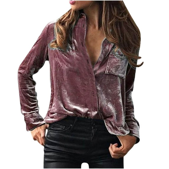 Odeerbi Solid Color Velvet Shirts for Women 2025 Ladies Turndown Neck Loose Tops Casual Soild T-Shirts Long Sleeve Blouse Coffee