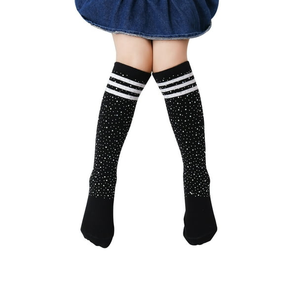 Odeerbi Sparkly Rhinestone Thigh High Socks for Kids Boys Girls Cotton Thigh Stocking Student Children's Colorful Rainbow Over The Knee High Socks