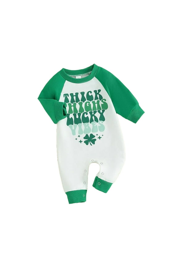 St. Patrick's Day Baby Boys Girls Clothes Baby Rompers Newborn Four Leaf Clovers Bodysuit Long Sleeve Jumpsuit Spring Outfit 3-18 Months