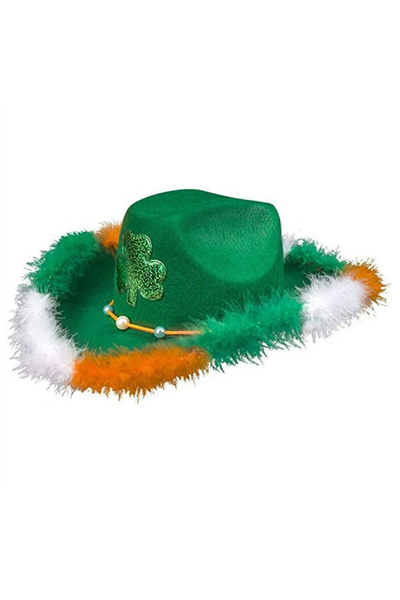 St. Patrick's Day Cowboy Hat for Men Women New Trendy Color Block Green Irish Hat Unisex Plush Hat