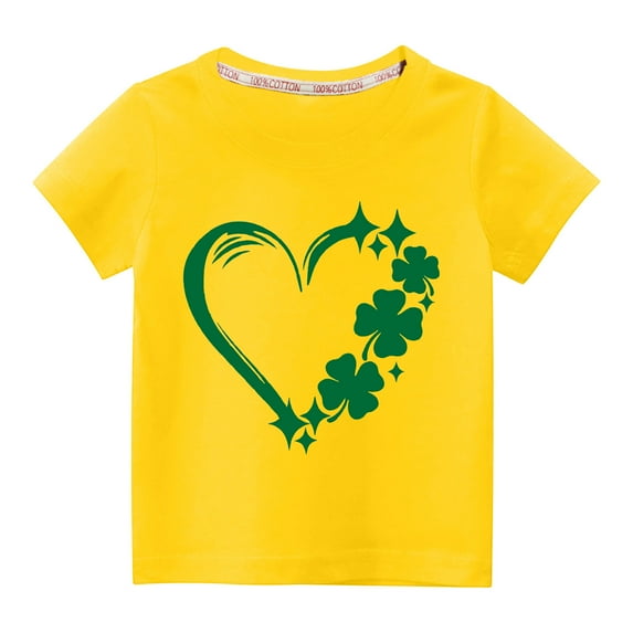 Odeerbi St. Patrick's Day T-Shirt Kids Boys Girls Clothes Toddler Fashion Cute Round Neck Four Leaf Clovers Print Short Sleeve Top