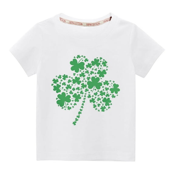 Odeerbi St. Patrick's Day T-Shirt Kids Boys Girls Clothes Toddler Fashion Cute Round Neck Four Leaf Clovers Print Short Sleeve Top