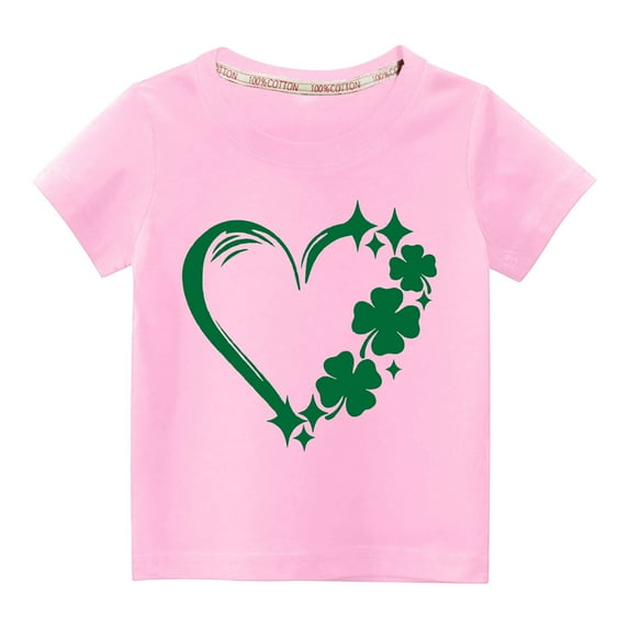 Odeerbi St. Patrick's Day T-Shirt Kids Boys Girls Clothes Toddler Fashion Cute Round Neck Four Leaf Clovers Print Short Sleeve Top