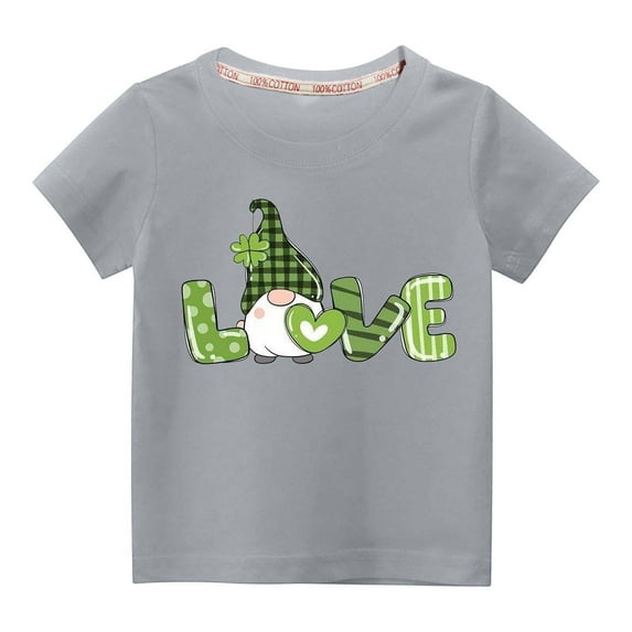 Odeerbi St. Patrick's Day T-Shirt Kids Boys Girls Clothes Toddler Short Sleeve Tops Fashion Cute Solid Color Round Neck Four Leaf Clovers Print Shirts