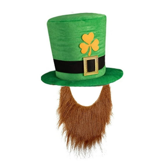 Odeerbi St. Patrick's Day Top Hat with Beard for Men Women New Trendy Green Irish Hat With Beard Performance Hat Unisex Party Hat