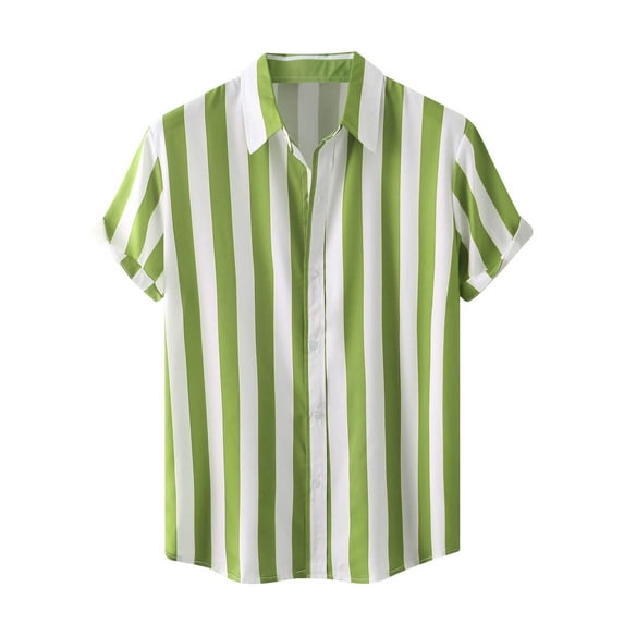 Odeerbi Striped Hawaiian Shirt for Men Summer Beach Shirt Short Sleeve Holiday Shirt Tops Green